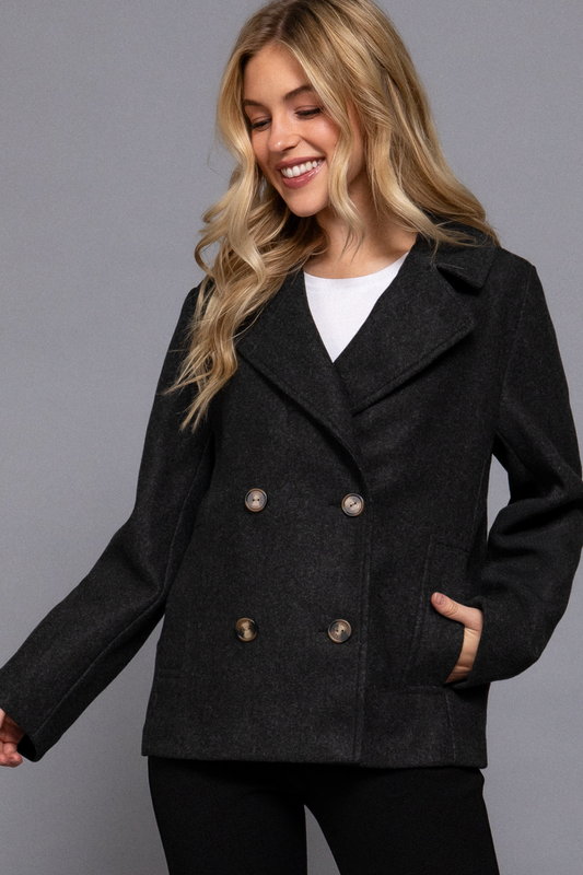Celia Soft Felt Short Black Peacoat