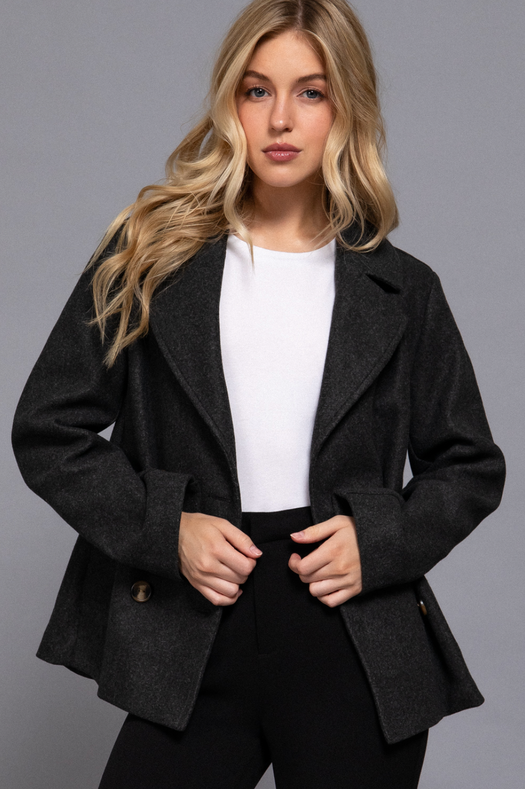 Celia Soft Felt Short Black Peacoat