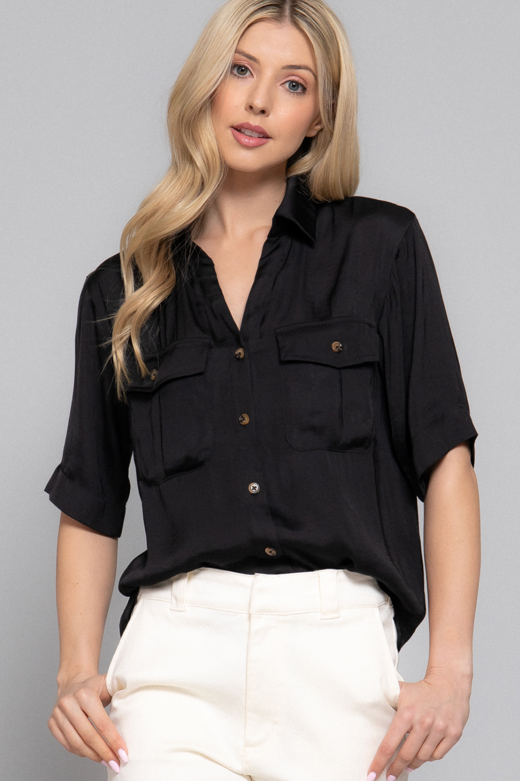 Delaney Short Sleeve Washed Dull Satin Shirt