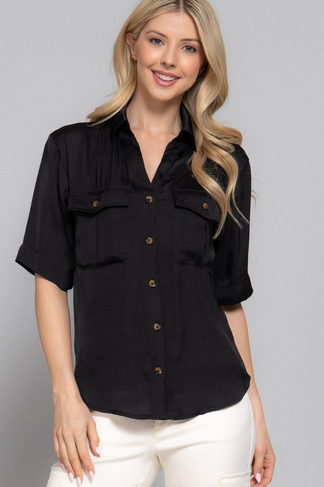 Delaney Short Sleeve Washed Dull Satin Shirt
