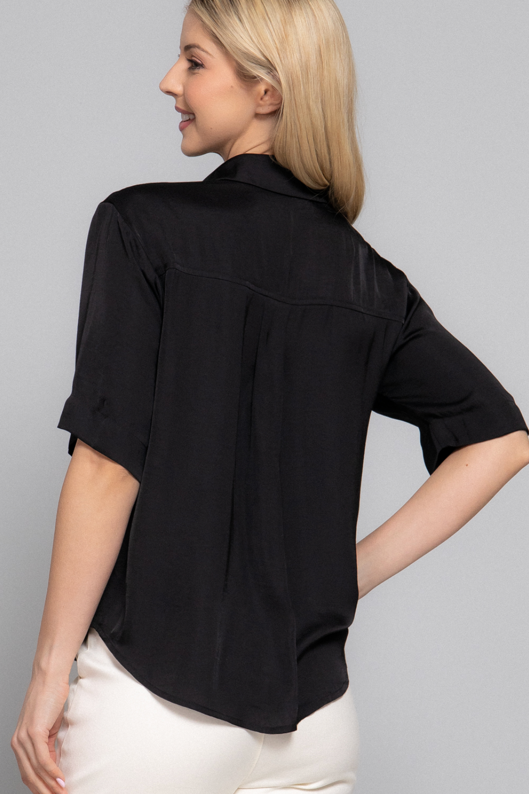 Delaney Short Sleeve Washed Dull Satin Shirt