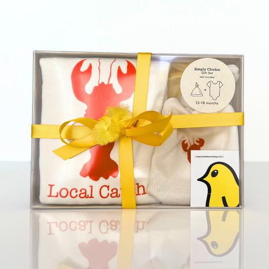 Lobster Local Catch Lobster Long Sleeve Romper & Hat Gift Set