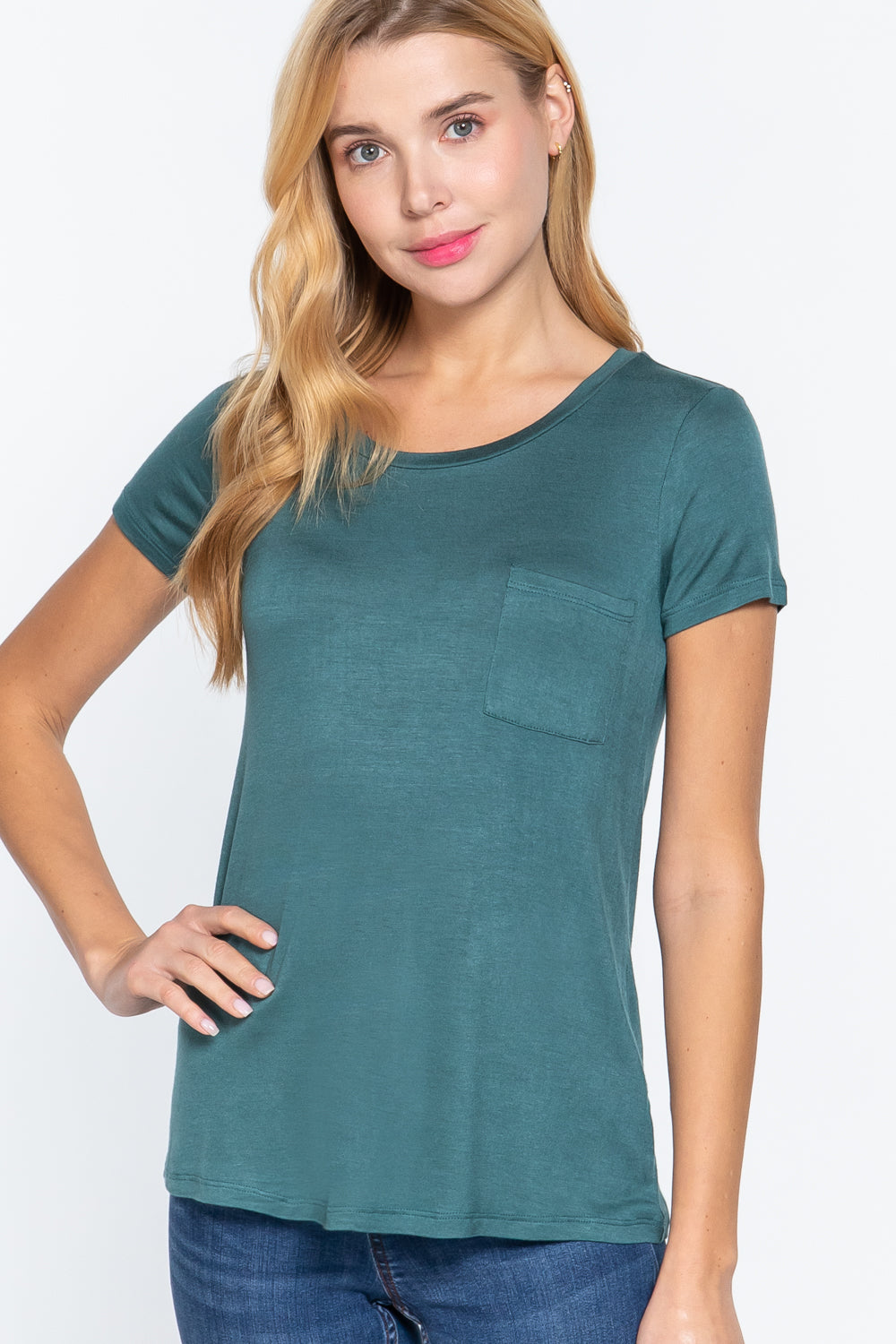 LOLA  SCOOP NECK RAYON JERSEY TOP - PALM LEAF
