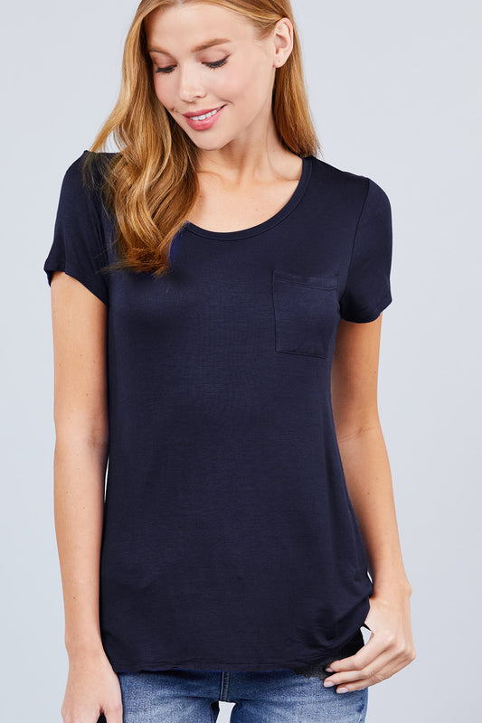 LOLA  SCOOP NECK RAYON JERSEY TOP - NAVY