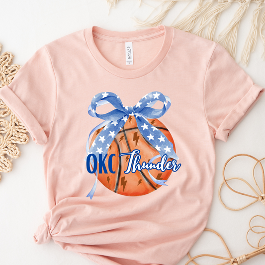 OKC Thunder Basketball with Bow Tee - Pink