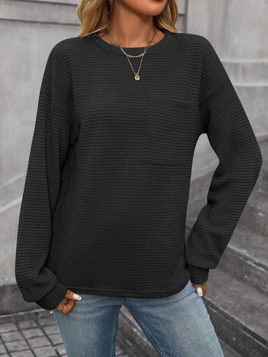 Waffle-Knit Henley Black