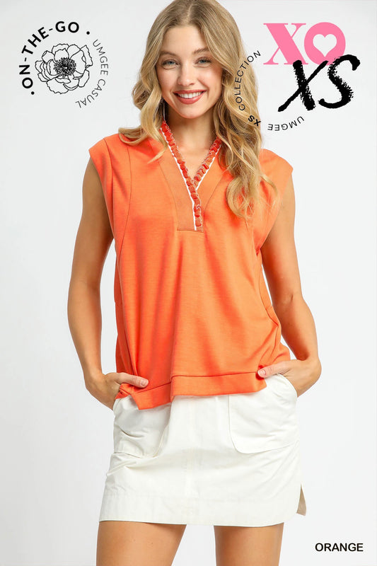 Clementine Luxeknit V Neck Top Orange