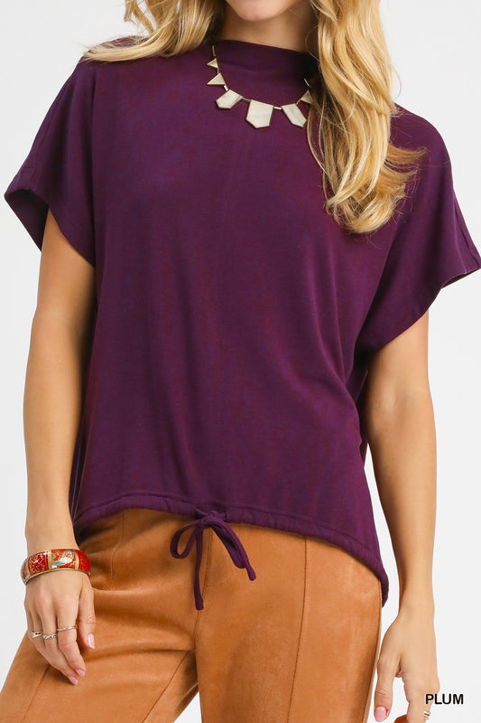 Aurora Short Sleeve Drawstring Waist Blouse Plum