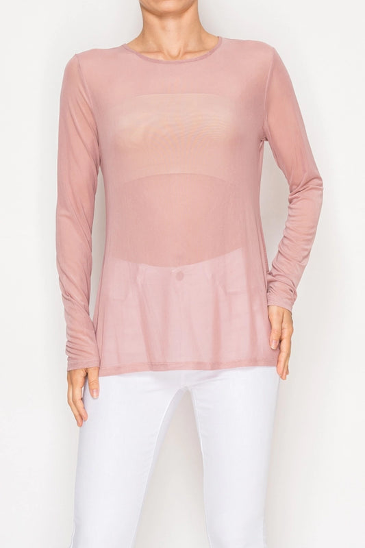 Rosa Mesh Long Sleeve Top Dusty Rose