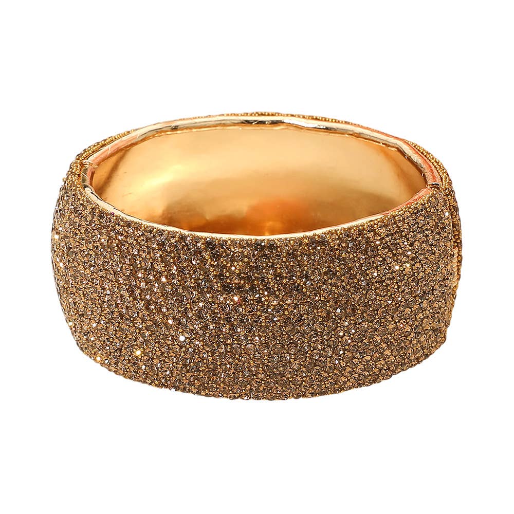 Wide Rhinestone Pearl Paved Hinged Evening Bangle Bracelet: Gold,Lt Col Topaz