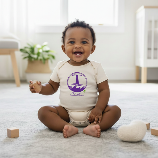 Chatham Short Sleeve Romper with a lighthouse