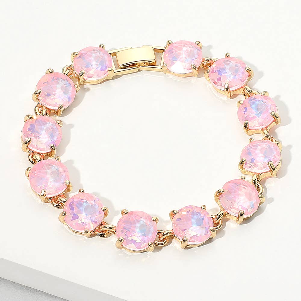 Round Stone Link Evening Bracelet: AB,Aqua