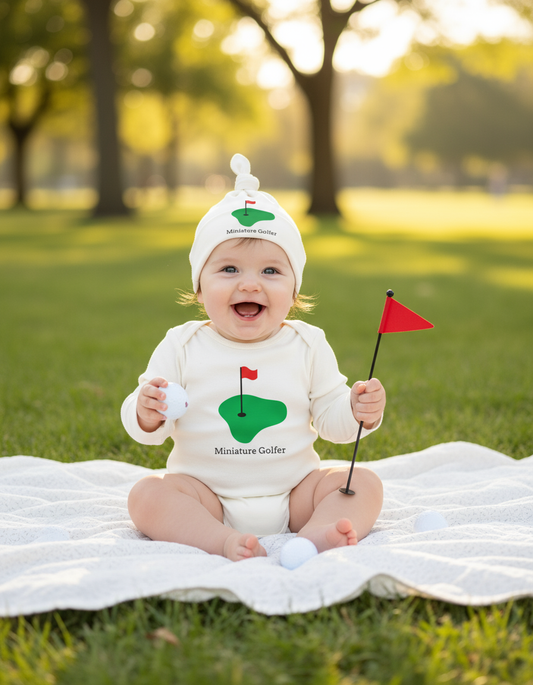 Mini Golfer Short Sleeve Romper & Hat Gift Set