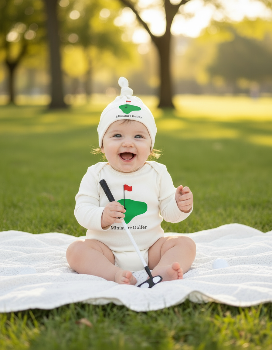 Mini Golf Long Sleeve Romper & Hat Gift Set