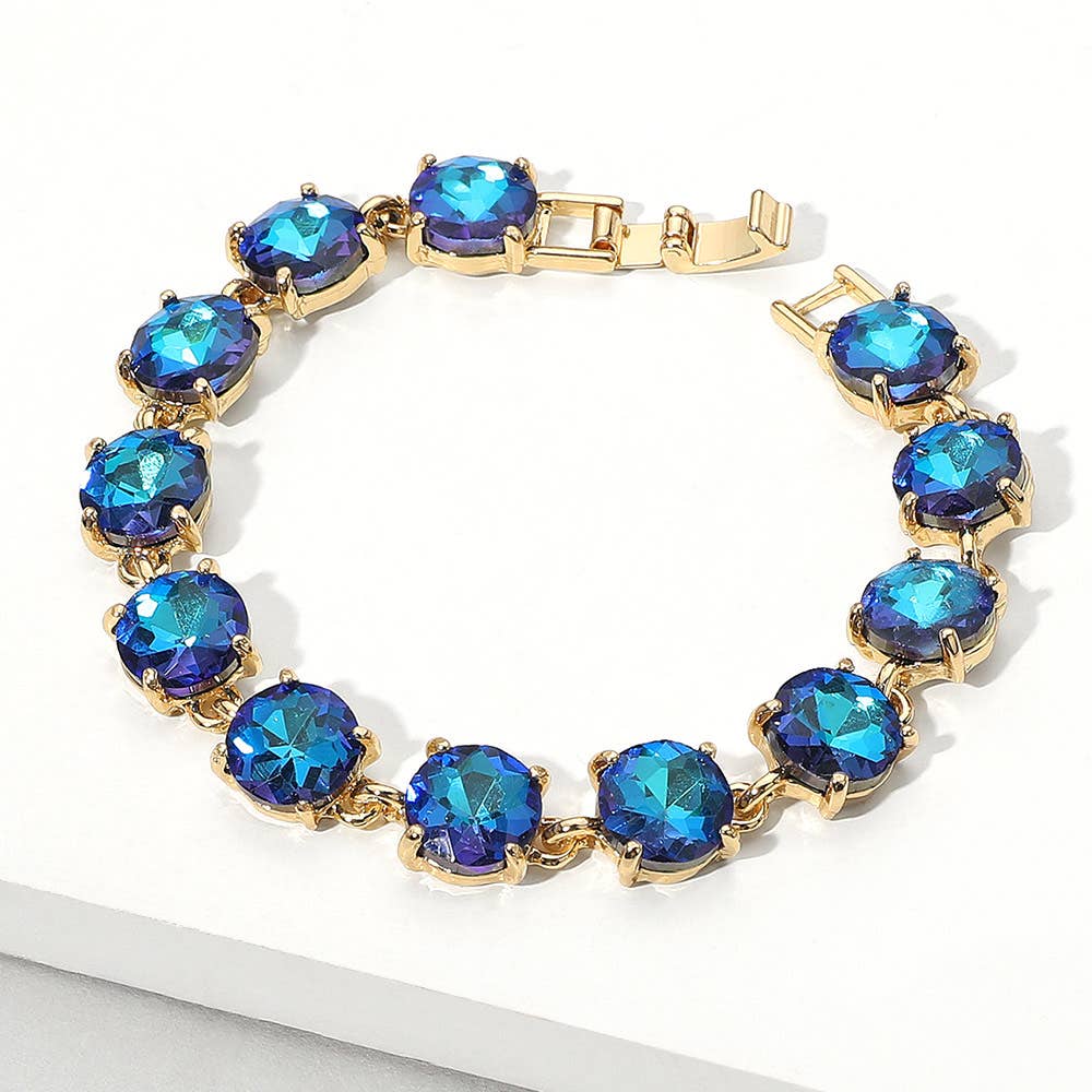 Round Stone Link Evening Bracelet: AB,Aqua