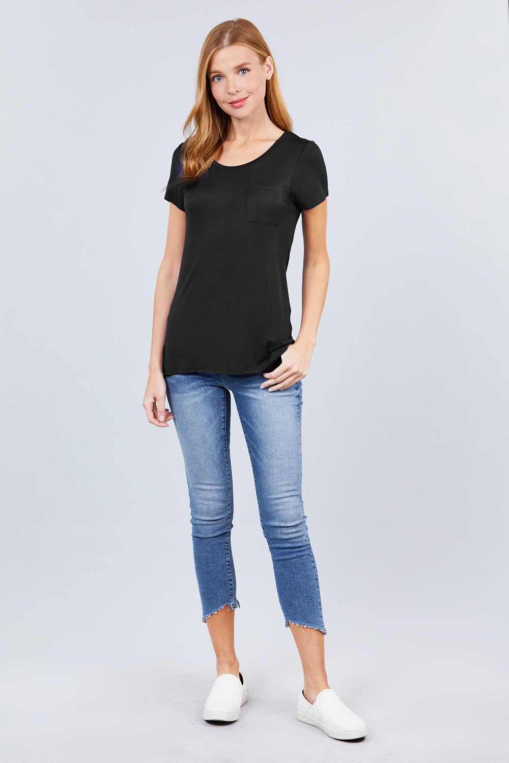 LOLA  SCOOP NECK RAYON JERSEY TOP - BLACK