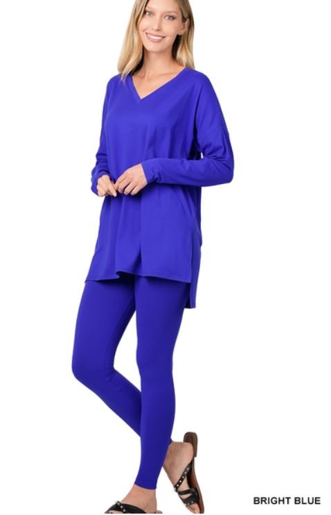 Brushed Microfiber Loungewear Set Bright Blue