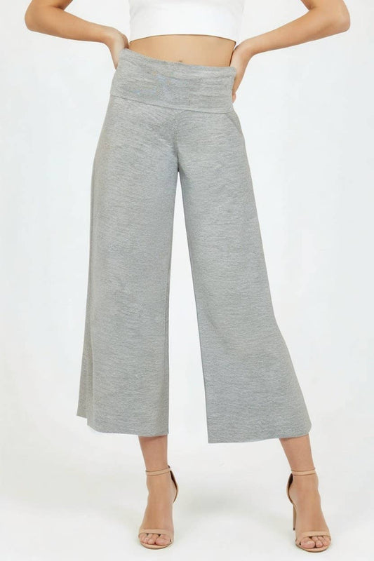 Blake Fold-over Waistband Gaucho Pants, Heather Grey