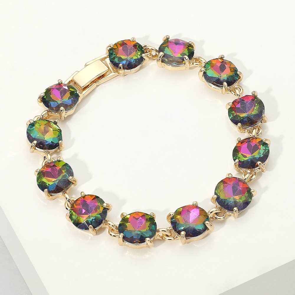 Round Stone Link Evening Bracelet: AB,Aqua