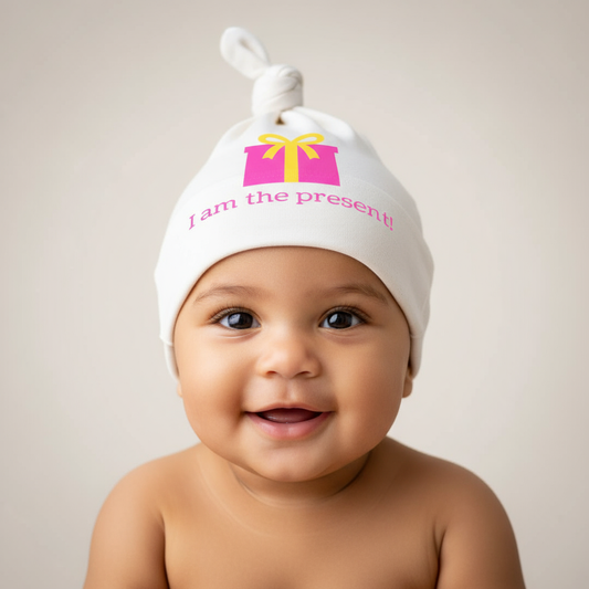Pink I Am The Present Baby Hat
