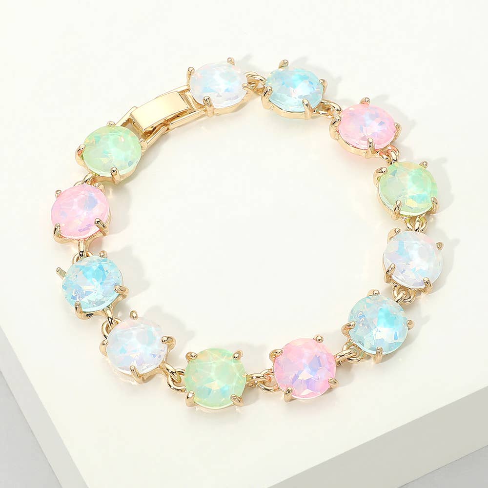 Round Stone Link Evening Bracelet: AB,Aqua