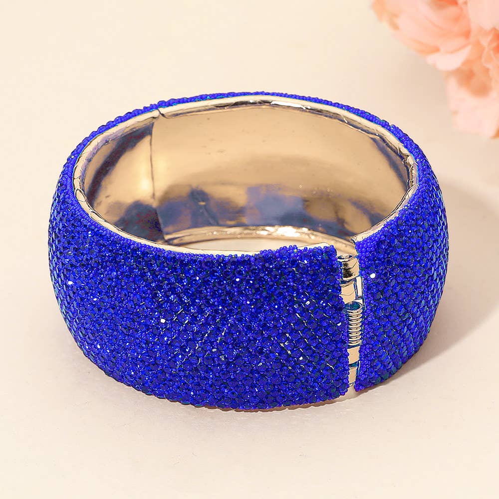 Wide Rhinestone Pearl Paved Hinged Evening Bangle Bracelet: Leopard