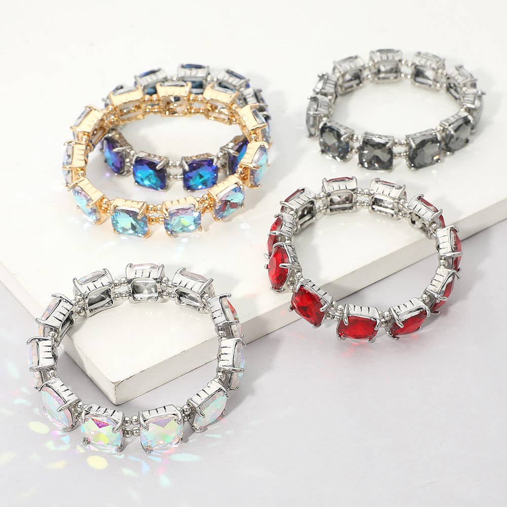 Cushion Square Stone Stretch Evening Bracelet: GCL