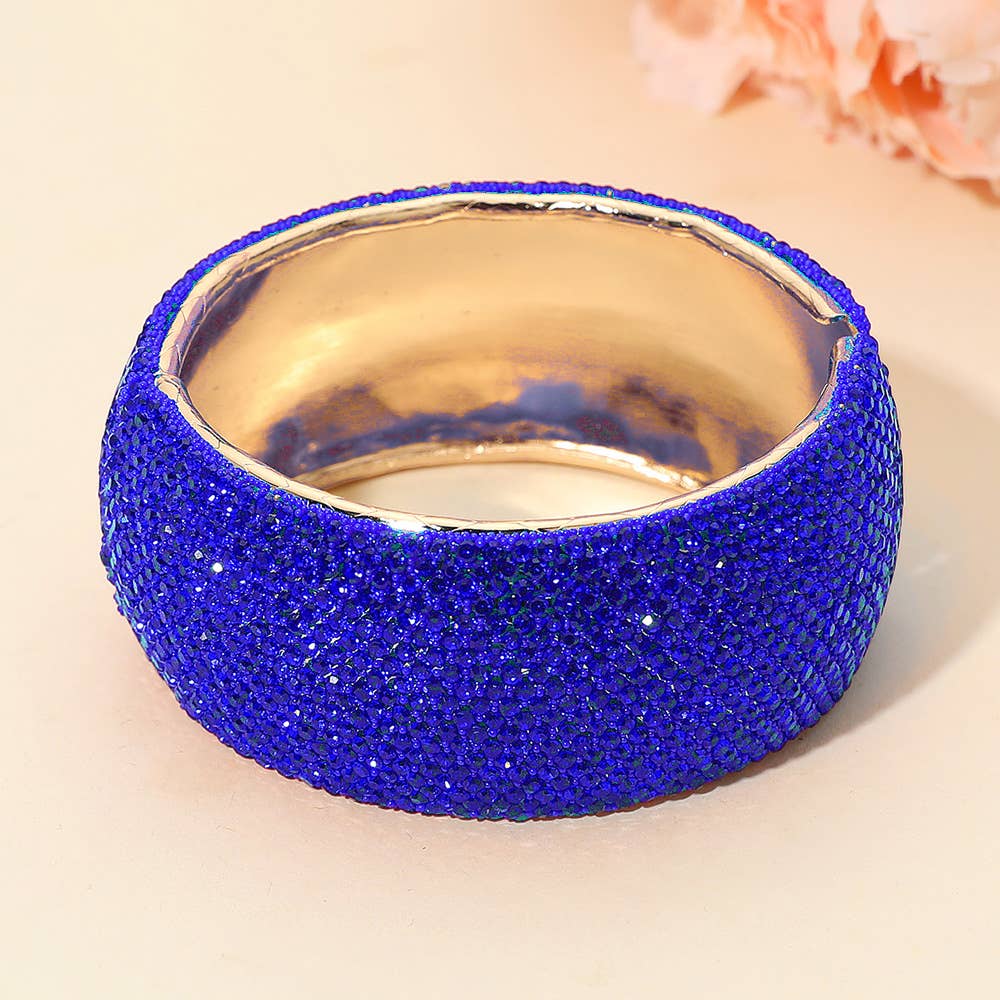 Wide Rhinestone Pearl Paved Hinged Evening Bangle Bracelet: Leopard