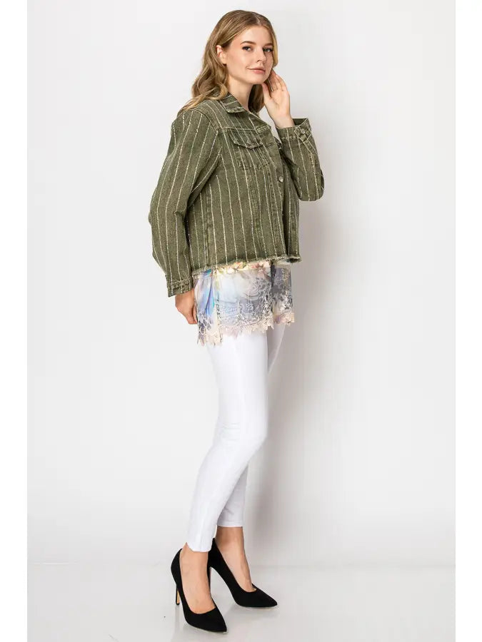 Rory Denim Jacket with Sparkles Olive