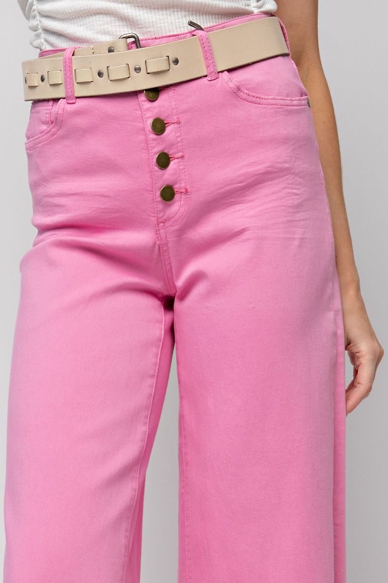 Gia Button Front Stretch Pants Barbie Pink