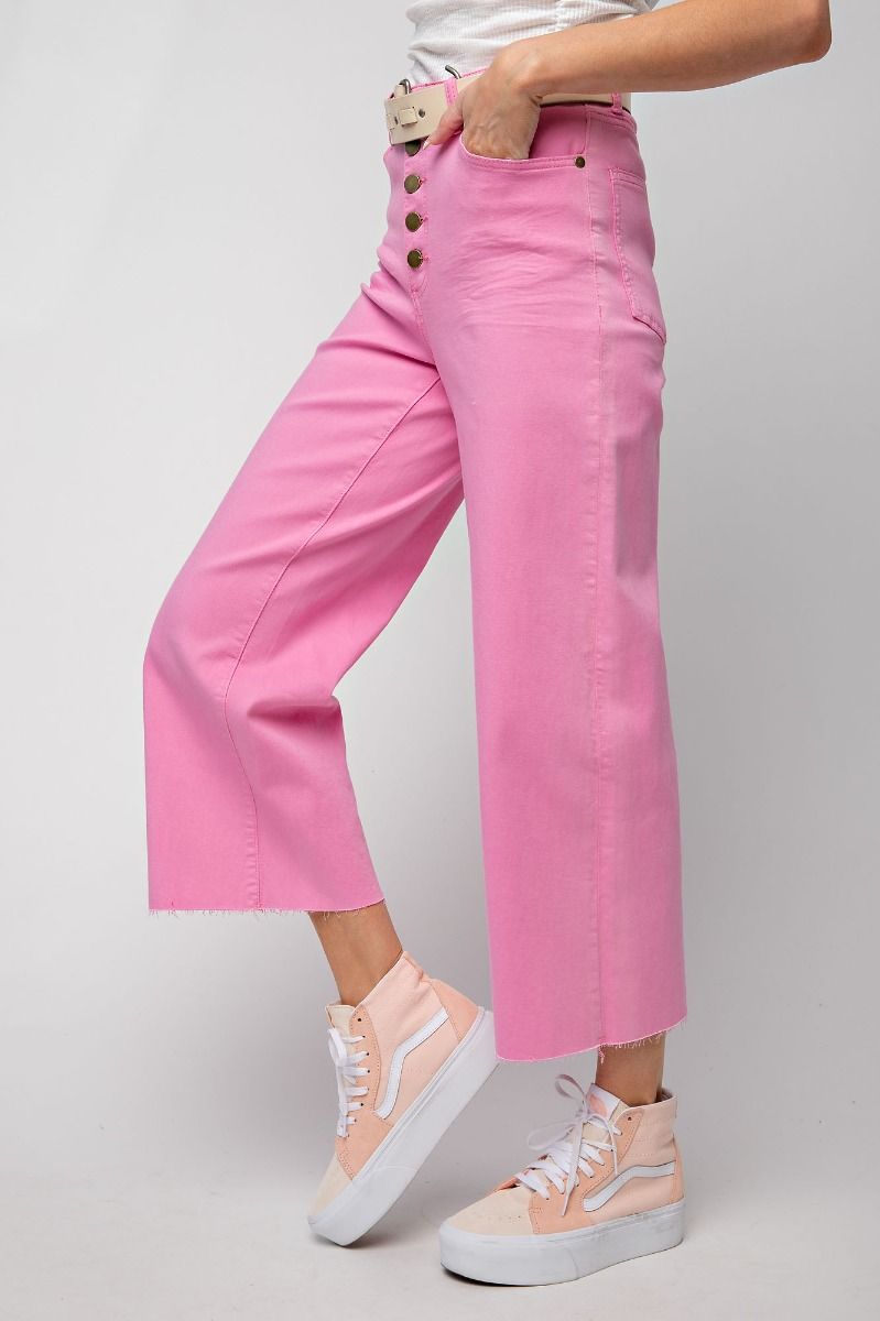 Gia Button Front Stretch Pants Barbie Pink