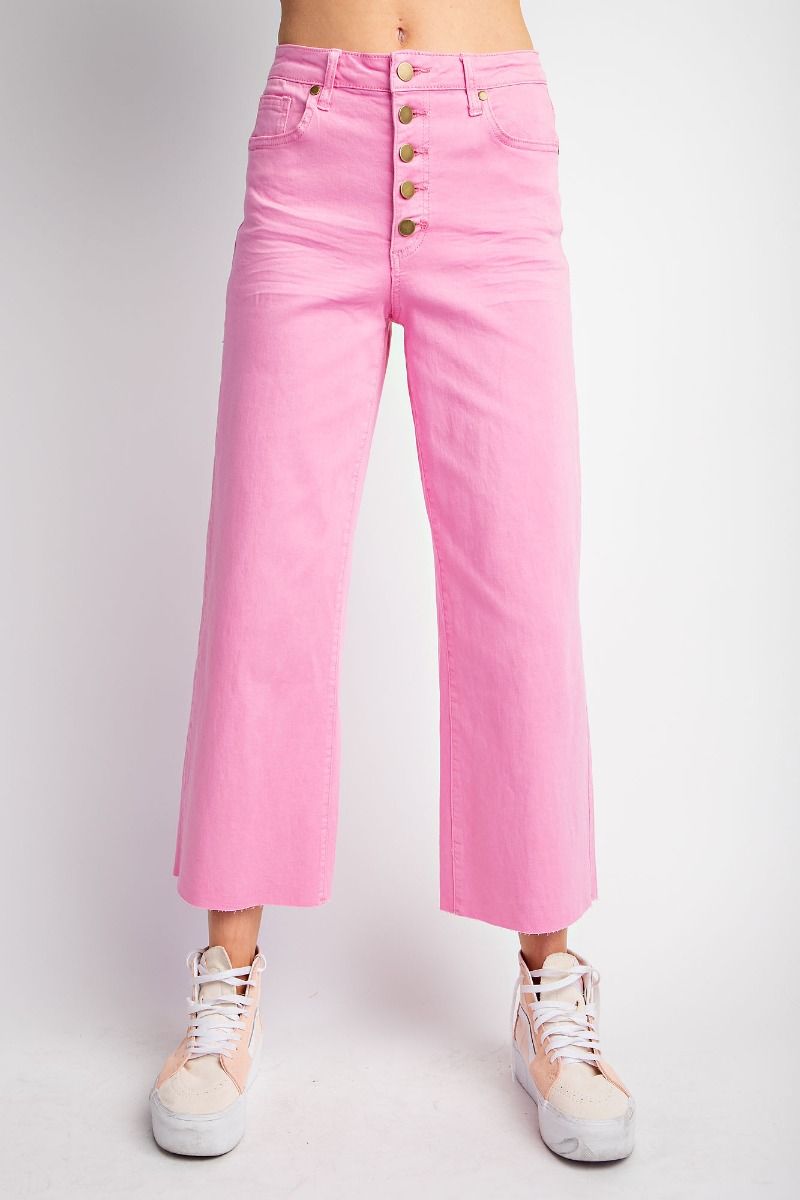 Gia Button Front Stretch Pants Barbie Pink