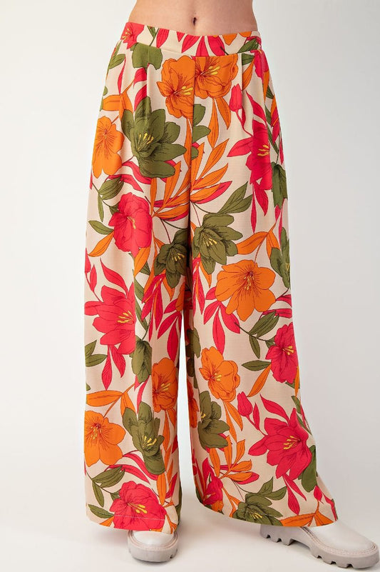 Marisol Floral Printed Wide Pants Natural