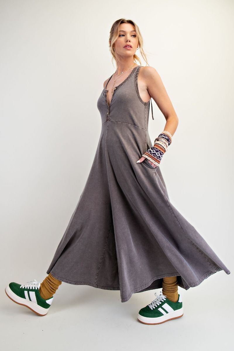Noa Sleeveless Mineral Washed Palazzo Jumpsuit Coffee