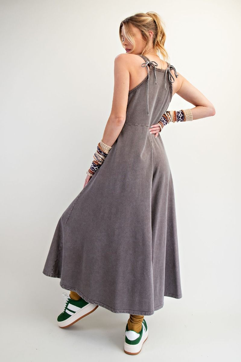 Noa Sleeveless Mineral Washed Palazzo Jumpsuit Coffee