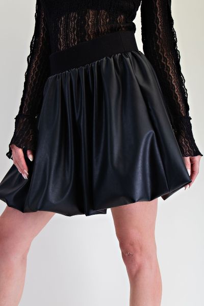 Carrie Bubble Hem Faux Leather Mini Skirt Black