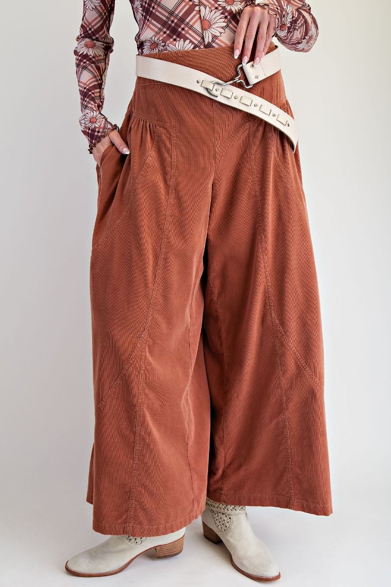 Rowen Washed Baby Corduroy Brick Palazzo Pants