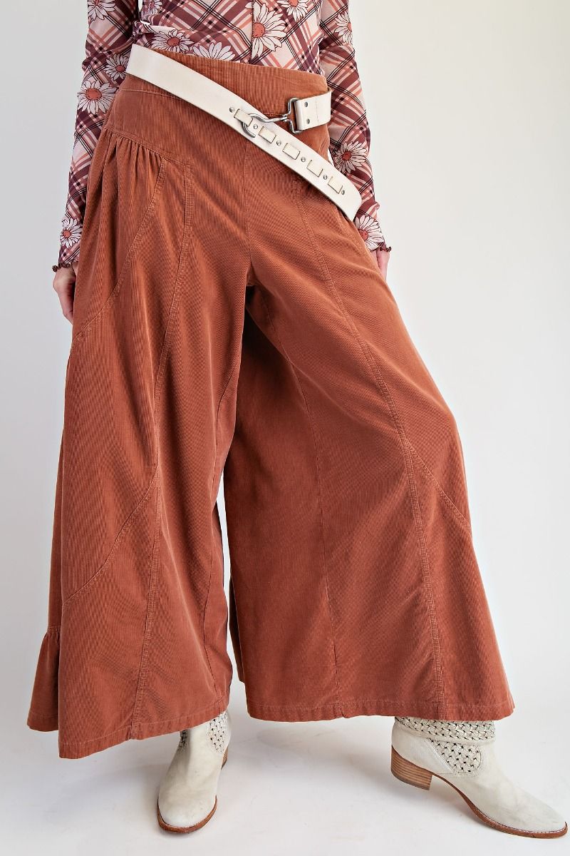 Rowen Washed Baby Corduroy Brick Palazzo Pants