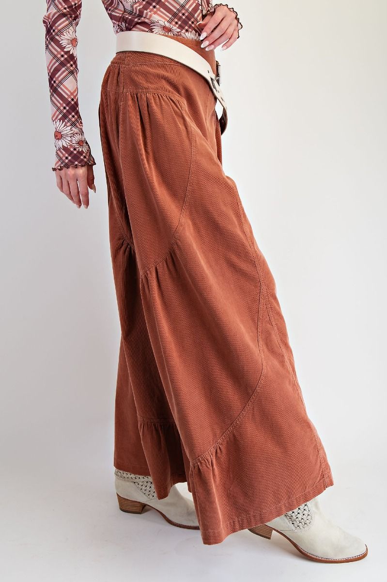 Rowen Washed Baby Corduroy Brick Palazzo Pants