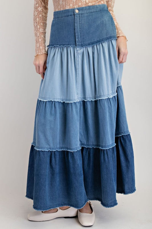 Harlow Tiered Maxi Denim Skirt