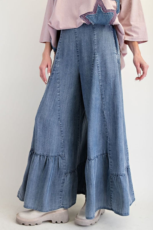 Hannah Ruffle Bottom Hem Dark Denim Palazzo Pants