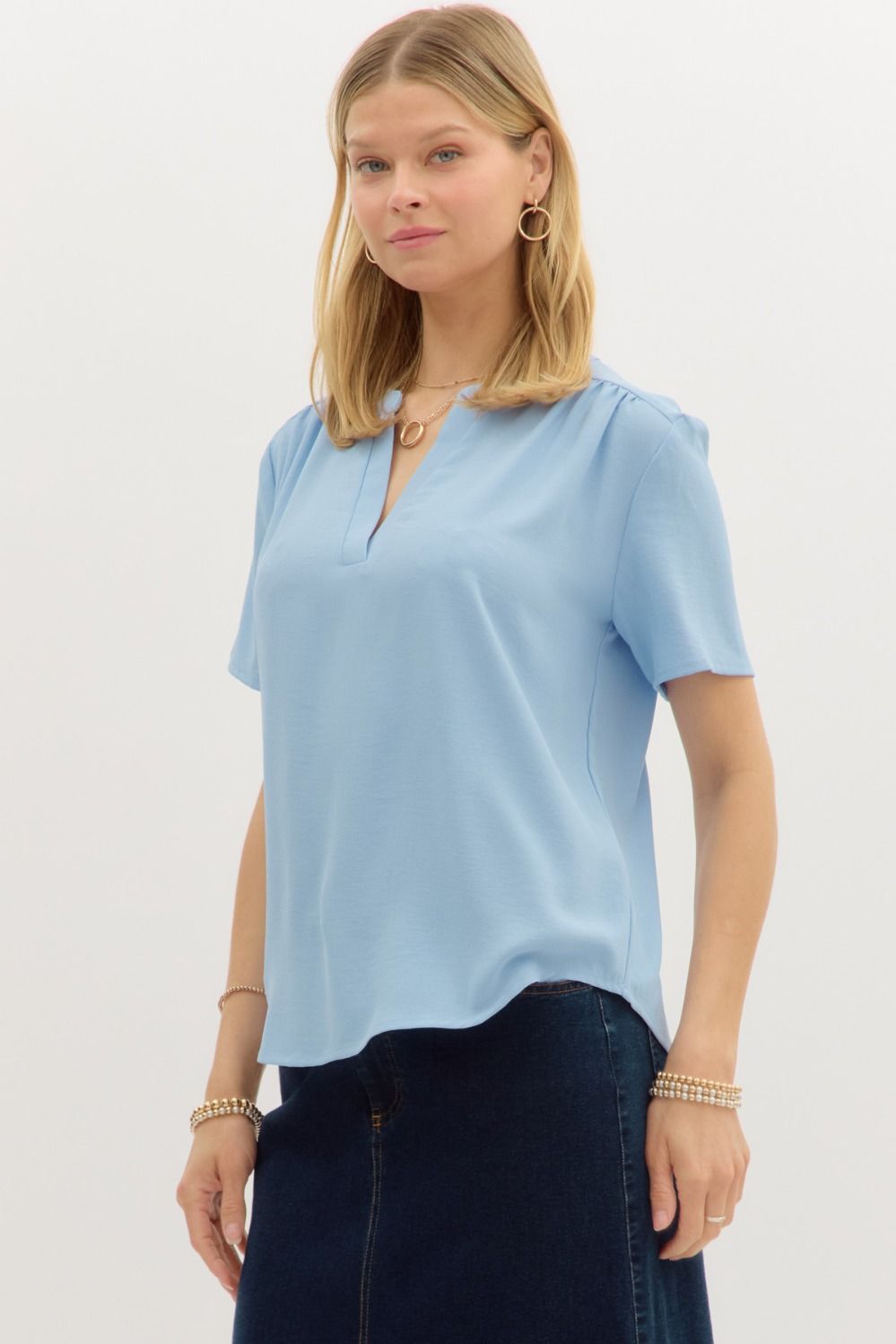 Erica V-Neck Top Blue