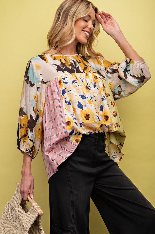Autumn Mix n Match Print Woven Top Mustard Pink