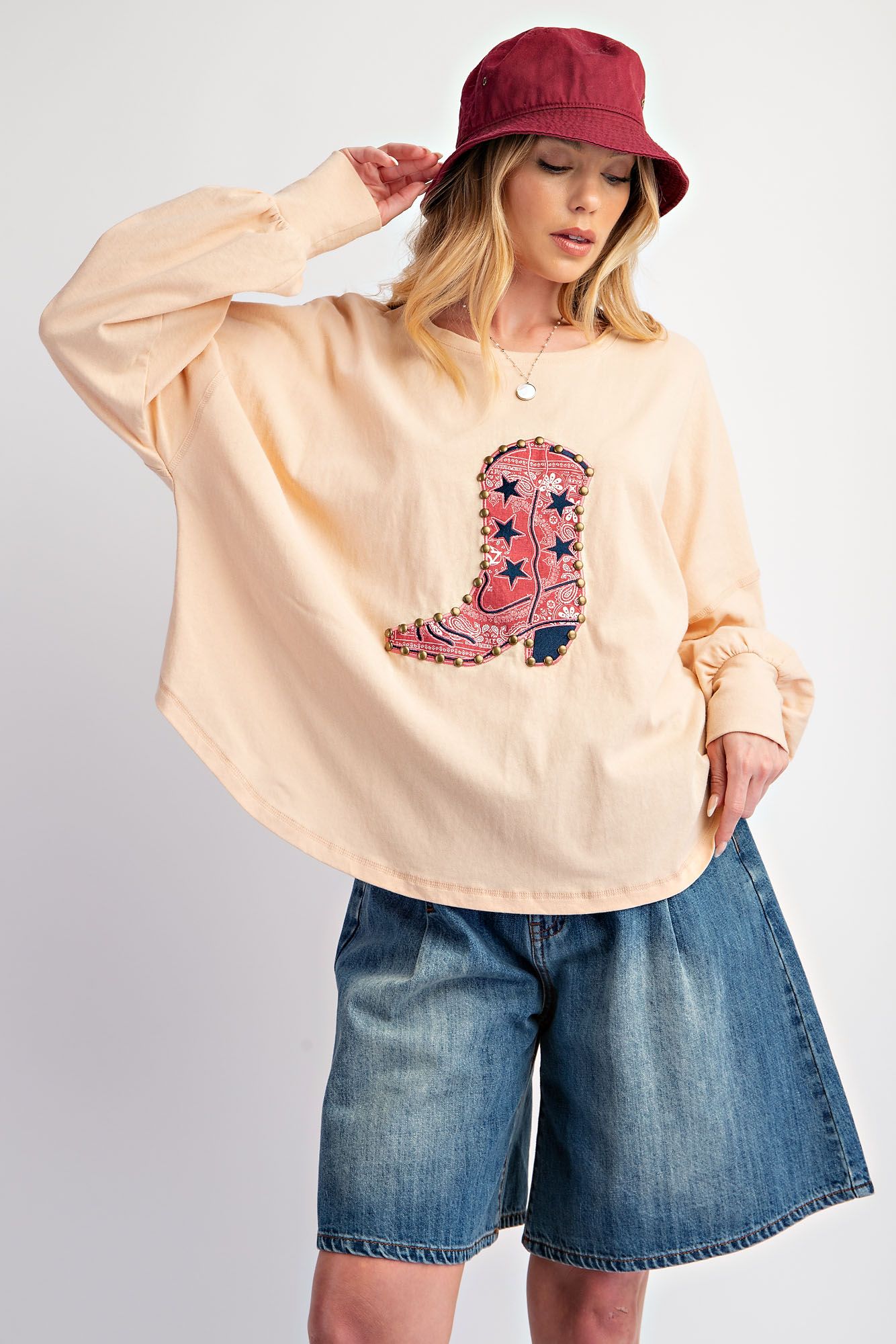 June Boot Patch Jersey Knit Top Apricot