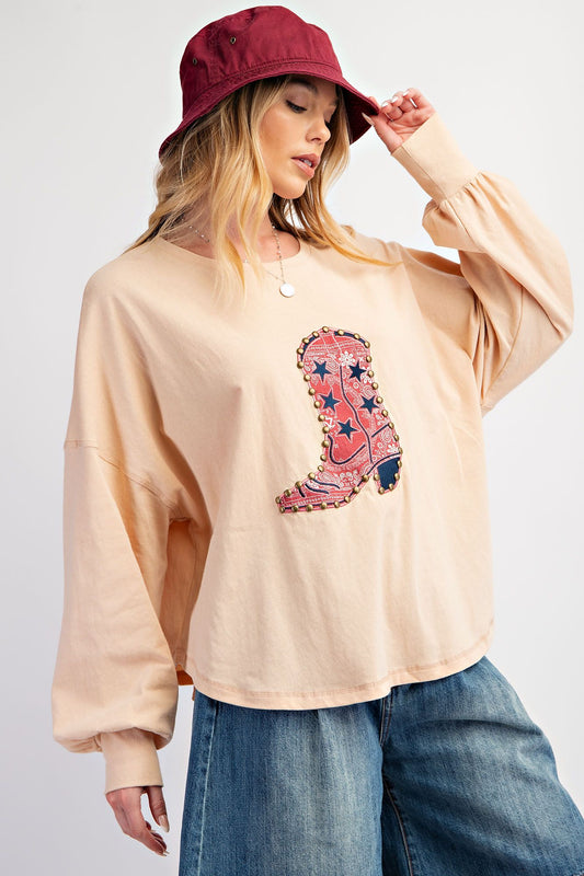 June Boot Patch Jersey Knit Top Apricot