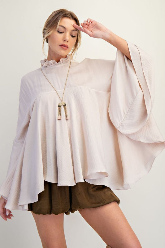 Noelle Dolaman Sleeve Satin Swing Top Champagne