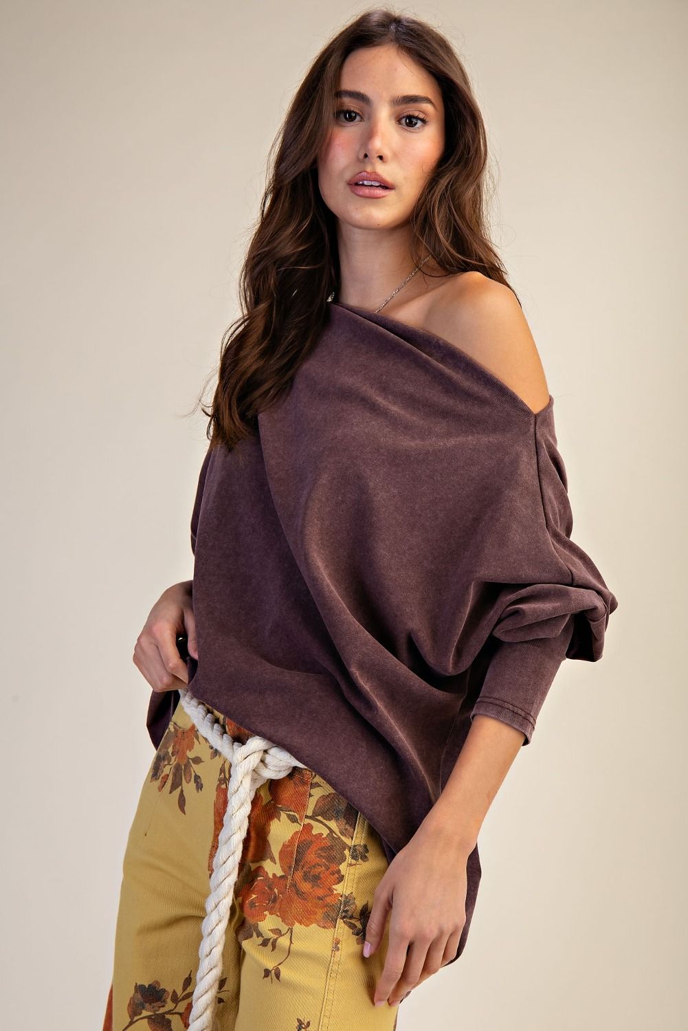Marlo One Shoulder Mocha Washed Top