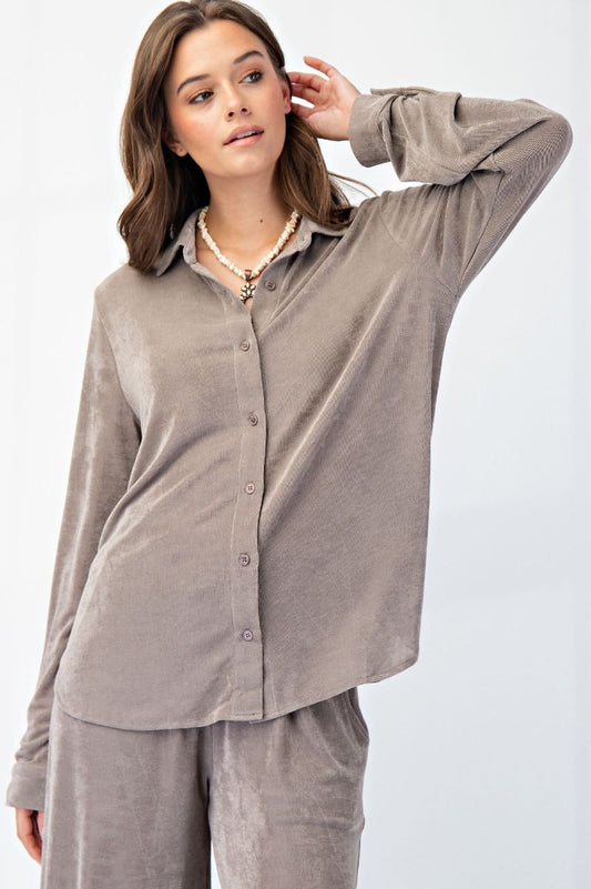 Eden Button Down Slinky Shirt Ash