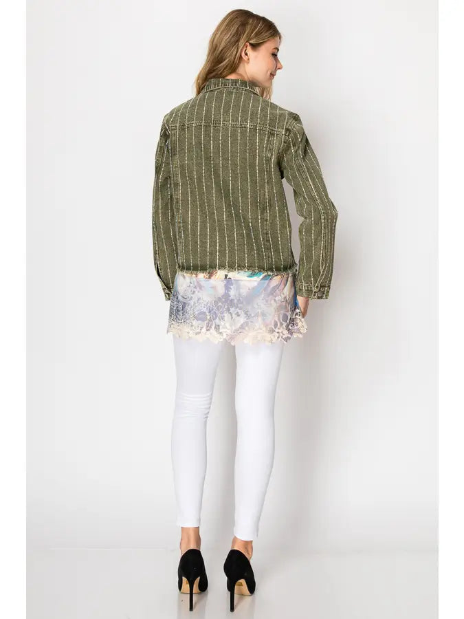Rory Denim Jacket with Sparkles Olive