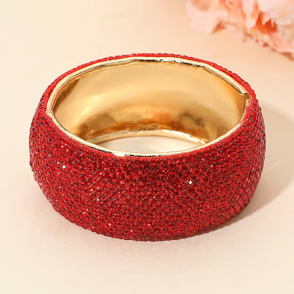 Wide Rhinestone Pearl Paved Hinged Evening Bangle Bracelet: Leopard